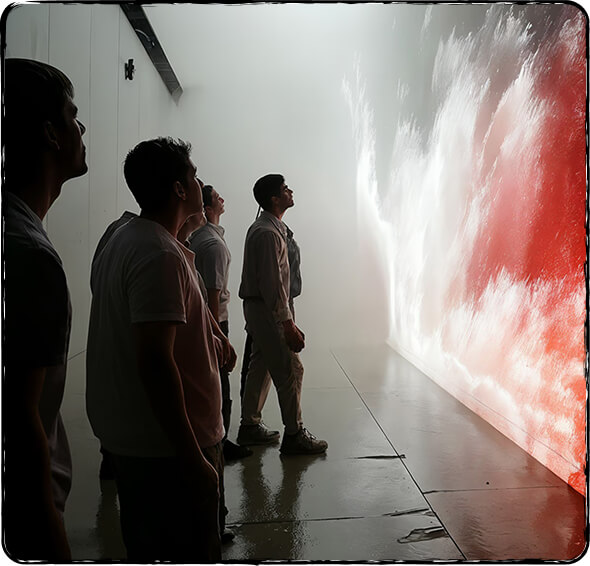 Visitors watching an immersive digital art installation