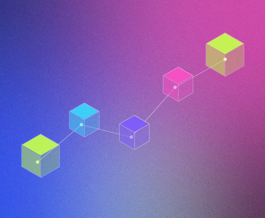 Connected isometric blocks representing a cross-chain bridge interface