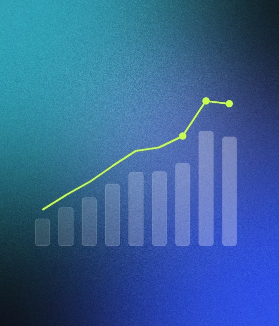 Rising bar chart with trend line representing growth analytics